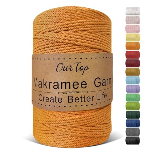 OurTop Premium Makramee Garn Gelb, 3mm x 300m Macrame Cord Makramee Schnur Makramee Kordel, Garn für DIY Handwerk, Weben Dekoration, Hängepflanze Pflanze Aufhänger von OurTop