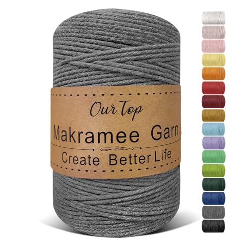 OurTop Premium Makramee Garn Grau, 3mm x 300m Macrame Cord Makramee Schnur Makramee Kordel, Garn für DIY Handwerk, Weben Dekoration, Hängepflanze Pflanze Aufhänger von OurTop