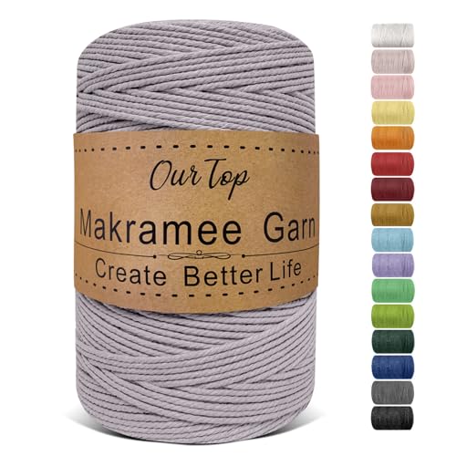 OurTop Premium Makramee Garn Graulila, 2mm x 500m Macrame Cord Makramee Schnur Makramee Kordel, Garn für DIY Handwerk, Weben Dekoration, Hängepflanze Pflanze Aufhänger von OurTop