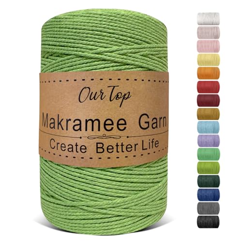 OurTop Premium Makramee Garn Grün, 2mm x 500m Macrame Cord Makramee Schnur Makramee Kordel, Garn für DIY Handwerk, Weben Dekoration, Hängepflanze Pflanze Aufhänger von OurTop