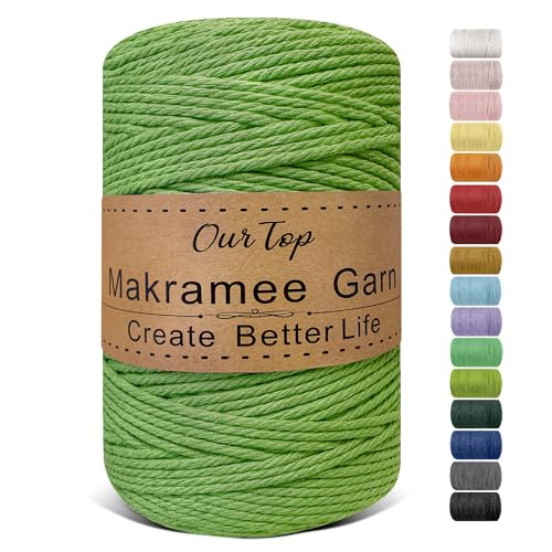 OurTop Premium Makramee Garn Grün, 3mm x 300m Macrame Cord Makramee Schnur Makramee Kordel, Garn für DIY Handwerk, Weben Dekoration, Hängepflanze Pflanze Aufhänger von OurTop