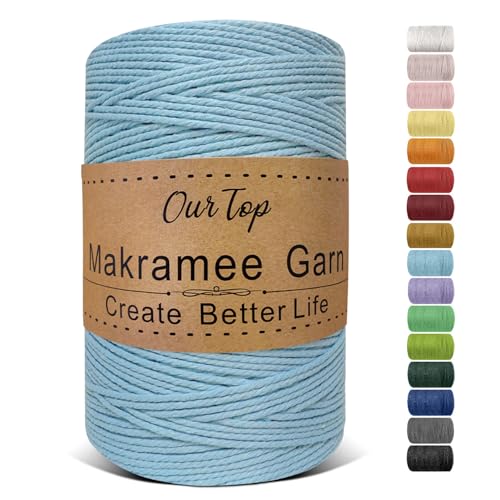 OurTop Premium Makramee Garn Hellblau, 2mm x 500m Macrame Cord Makramee Schnur Makramee Kordel, Garn für DIY Handwerk, Weben Dekoration, Hängepflanze Pflanze Aufhänger von OurTop