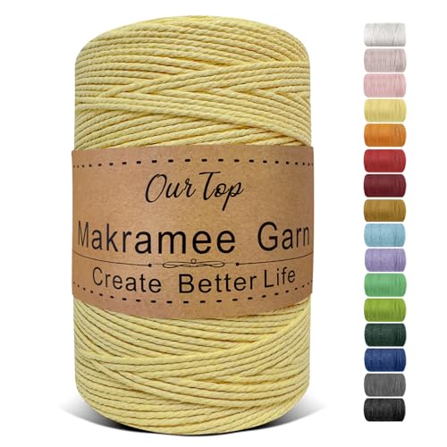 OurTop Premium Makramee Garn Hellgelb, 2mm x 500m Macrame Cord Makramee Schnur Makramee Kordel, Garn für DIY Handwerk, Weben Dekoration, Hängepflanze Pflanze Aufhänger von OurTop