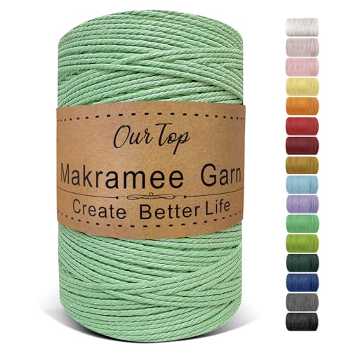 OurTop Premium Makramee Garn Hellgrün, 2mm x 500m Macrame Cord Makramee Schnur Makramee Kordel, Garn für DIY Handwerk, Weben Dekoration, Hängepflanze Pflanze Aufhänger von OurTop