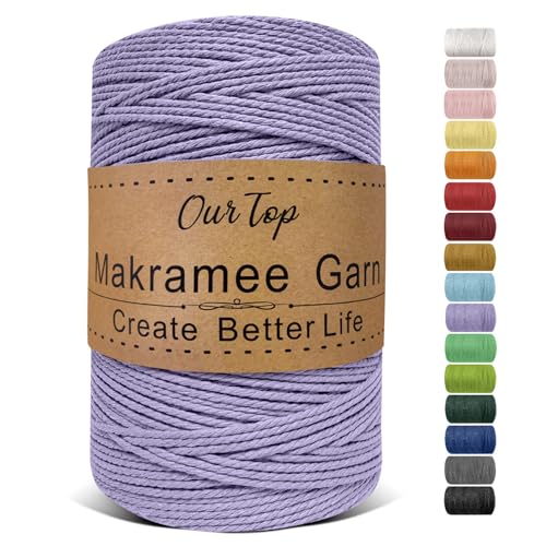 OurTop Premium Makramee Garn Lila, 2mm x 500m Macrame Cord Makramee Schnur Makramee Kordel, Garn für DIY Handwerk, Weben Dekoration, Hängepflanze Pflanze Aufhänger von OurTop