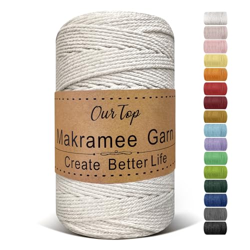 OurTop Premium Makramee Garn Natur, 3mm x 300m Macrame Cord Makramee Schnur Makramee Kordel, Garn von OurTop