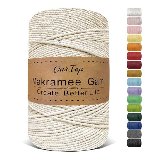 OurTop Premium Makramee Garn Natur, 3mm x 500m Macrame Cord Makramee Schnur Makramee Kordel, Garn für DIY Handwerk, Weben Dekoration, Hängepflanze Pflanze Aufhänger von OurTop