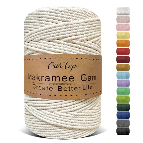 OurTop Premium Makramee Garn Natur, 4mm x 300m Macrame Cord Makramee Schnur Makramee Kordel, Garn für DIY Handwerk, Weben Dekoration, Hängepflanze Pflanze Aufhänger von OurTop