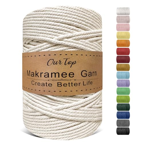 OurTop Premium Makramee Garn Natur, 5mm x 205m Macrame Cord Makramee Schnur Makramee Kordel, Garn für DIY Handwerk, Weben Dekoration, Hängepflanze Pflanze Aufhänger von OurTop