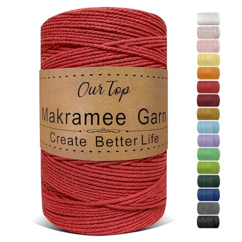 OurTop Premium Makramee Garn Rot, 2mm x 500m Macrame Cord Makramee Schnur Makramee Kordel, Garn für DIY Handwerk, Weben Dekoration, Hängepflanze Pflanze Aufhänger von OurTop