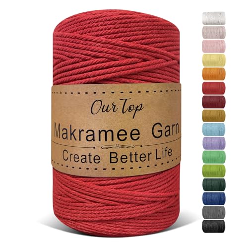 OurTop Premium Makramee Garn Rot, 3mm x 300m Macrame Cord Makramee Schnur Makramee Kordel, Garn für DIY Handwerk, Weben Dekoration, Hängepflanze Pflanze Aufhänger von OurTop