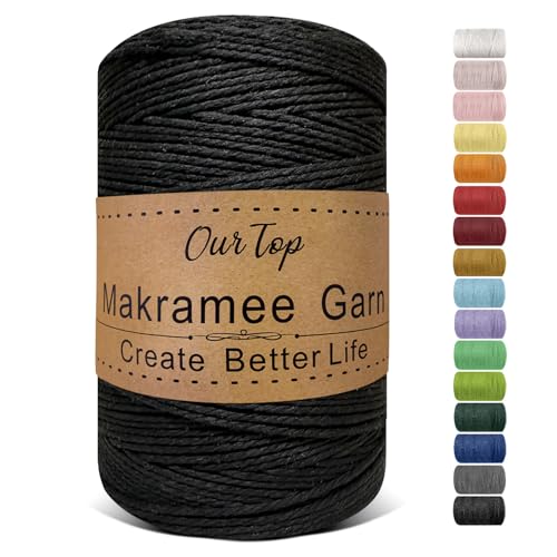 OurTop Premium Makramee Garn Schwarz, 2mm x 500m Macrame Cord Makramee Schnur Makramee Kordel, Garn für DIY Handwerk, Weben Dekoration, Hängepflanze Pflanze Aufhänger von OurTop