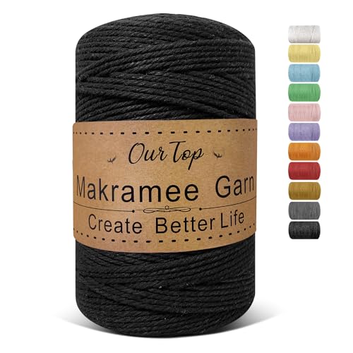 OurTop Premium Makramee Garn Schwarz, 3mm x 300m von OurTop