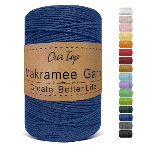 OurTop Premium Makramee Garn Seeblau, 2mm x 500m Macrame Cord Makramee Schnur Makramee Kordel, Garn für DIY Handwerk, Weben Dekoration, Hängepflanze Pflanze Aufhänger von OurTop