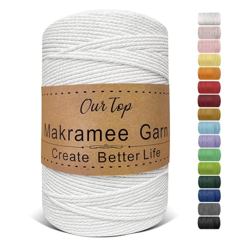 OurTop Premium Makramee Garn Weiß, 2mm x 500m Macrame Cord Makramee Schnur Makramee Kordel, Garn für DIY Handwerk, Weben Dekoration, Hängepflanze Pflanze Aufhänger von OurTop