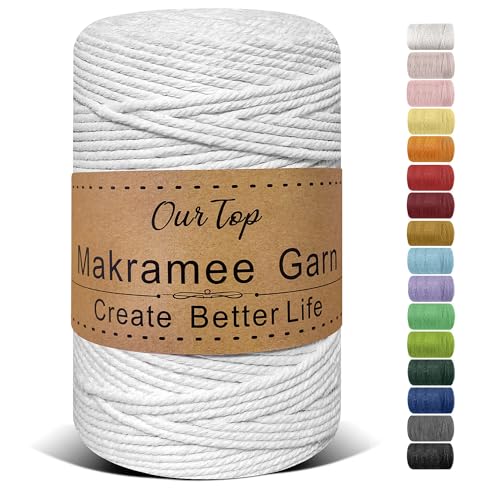 OurTop Premium Makramee Garn Weiß, 3mm x 300m Macrame Cord Makramee Schnur Makramee Kordel, Garn für DIY Handwerk, Weben Dekoration, Hängepflanze Pflanze Aufhänger von OurTop