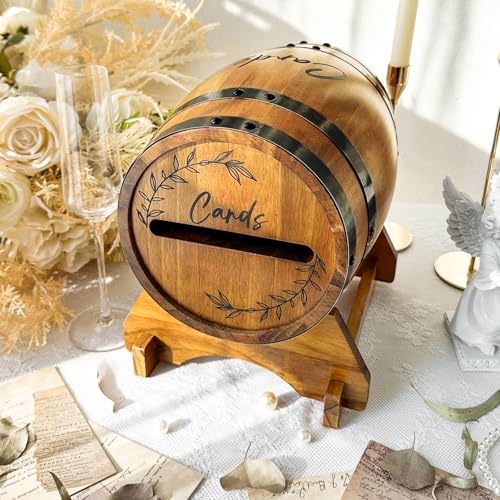 OurWarm Hochzeitskartenbox aus Holz für Party mit Sockel, braunes Whiskey-Fass Geschenkkartenbox Halter für Karten, Umschläge und Geldbox, rustikale Hochzeitsdekoration für Abschlussfeier, Babyparty, von OurWarm