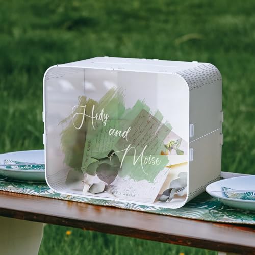 OurWarm Weiße Hochzeitskartenbox für Empfänge, DIY Holz Geschenkkartenbox für Hochzeit mit Acryl Klarsichtfenster, Großer Umschlag Spardose für Party, Abschlussfeier, Geburtstag, Babyparty, von OurWarm