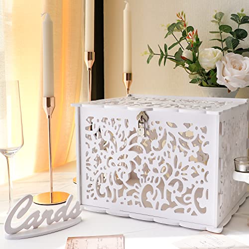 OurWarm Weiße Hochzeitskartenbox mit Schloss, PVC-Geschenkkartenbox für Hochzeitsdekorationen für den Empfang, Geschenkkarte Spardose für Party, Empfang, Jahrestag, Braut-Babyparty von OurWarm