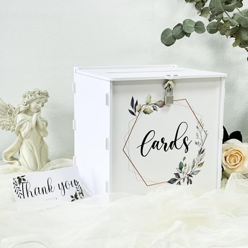 OurWarm Weiße Hochzeitskartenbox mit Schloss, PVC-Geschenkkartenbox für Hochzeitsempfang, Eukalyptus DIY Hochzeitsumschlag, Geldkartenbox für Party, Abschlussfeier, Babyparty, Geburtstagsdekorationen von OurWarm