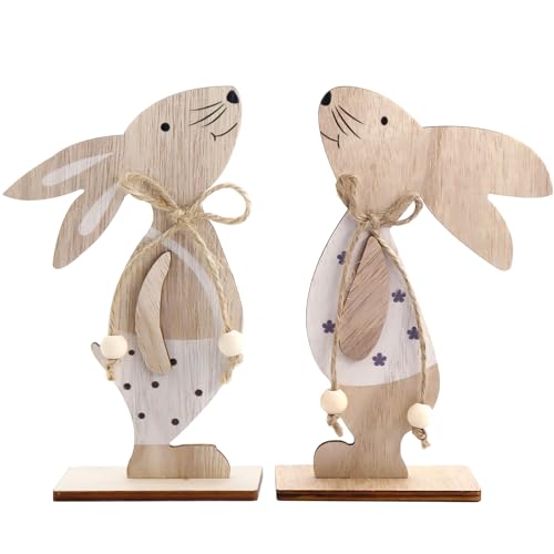 2 Stück Osterhase Deko aus Holz,Osterdeko Holz Hase,Deko Aufsteller für Ostern,Osterhasen zum Hinstellen,Osterhase Oster-Deko aus Holz,Osterhasen Deko Holz,Osterdekoration Garten,Wooden Rabbit Stand von Ourdort