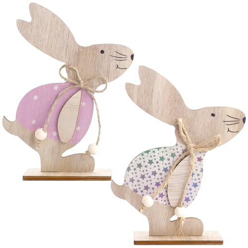 2 Stück Osterhase Deko aus Holz,Osterdeko Holz Hase,Deko Aufsteller für Ostern,Osterhasen zum Hinstellen,Osterhase Oster-Deko aus Holz,Osterhasen Deko Holz,Osterdekoration Garten,Wooden Rabbit Stand von Ourdort