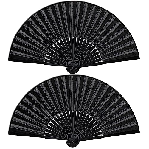 2 Stück Silk Handfächer,Faltbare Fächer,Schwarz Handfächer,Chinesischer handfächer Fan Orientalischer Tuch Stoff Fan für Tanz, Party, Hochzeit Geschenke, DIY Dekoration, Haus Dekorationen von Ourdort