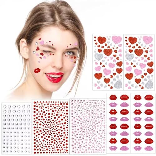 896 Stück Aufkleber Herz Sticker Gesicht Mit Glitzersteine Selbstklebend Strasssteine Gesichtsdekoration Für Valentinstag Karneval Weihnachten DIY-Kreativität Für Maniküre Grußkarten Scrapbooking von Ourdort