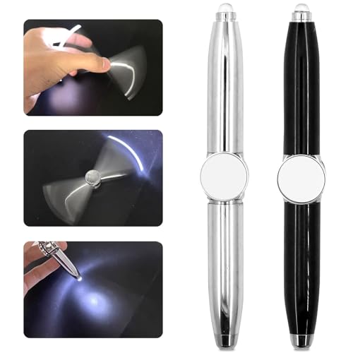 Ourdort 2 Stück Fidget Pen Mit Led-Licht Adhs Stift Fidget Stift Spinning Pen Lumino Fidget Spinner Stift Kugelschreiber Mit Licht Geschenkstift Zum Stressabbau Für Kinder Jugendliche Erwachsene von Ourdort