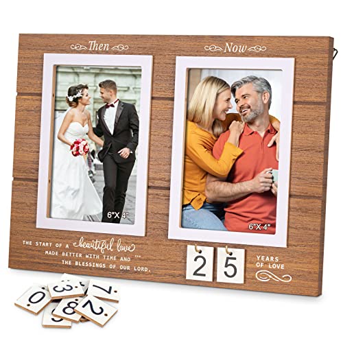 Then & Now Bilderrahmen für 1–99 Jahre Hochzeit, Geschenkideen, Holz-Bilderrahmen, Verlobungsgeschenk, Brautparty, Geschenke mit sentimentalem Zitat, für 2 Fotos à 10,2 x 15,2 cm (damals und jetzt) von Ourea