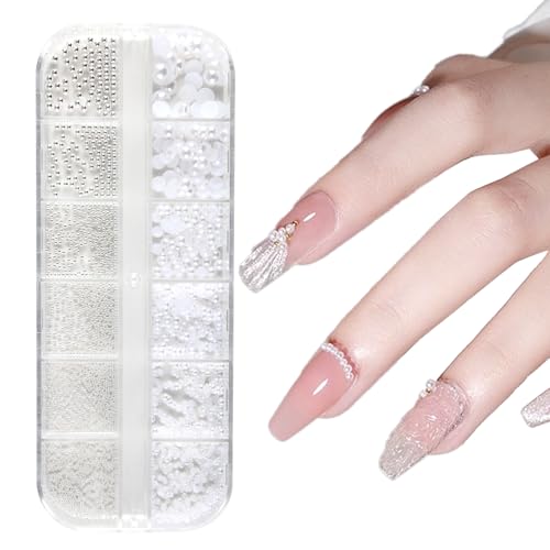 1 Boxen/12 Raster Nail Art Strasssteine, Halbrunde Perlenkugeln Strasssteine Nail Charms, Dekoration für Nägel Zubehör für DIY Nail Art Designs von OusSee