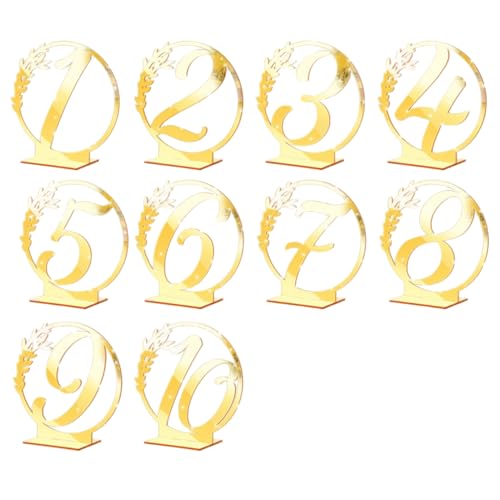 Oushebck Tischnummern Hochzeit, 10 Pcs Tischnummern Hochzeit Acryl, Tischnummern Mit Halter, Doppelseitiges Tischnummernschild Aus Acryl Für Hochzeit, Party (Gold) von Oushebck