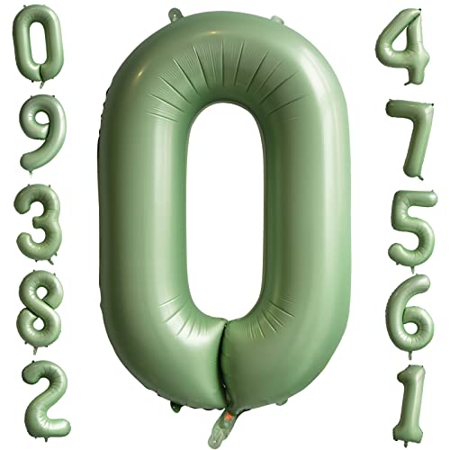 40 Zoll Salbei Grün Zahl 0 Ballon Giant Helium Folie Zahl Ballons Große Geburtstag Ballons Alter Ballon Olivgrün Digital Ballon für Jungen Mädchen Geburtstag Jahrestag Graduierung Party Dekorationen von Ousuga