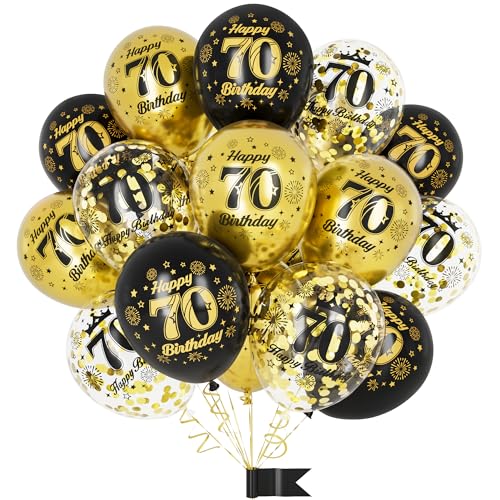 70. Geburtstag Luftballons,15 Pcs Schwarz Gold Party Dekorationen mit Happy Birthday Latex Konfetti Ballons für Männer Frauen 70. Geburtstag Dekor Jubiläum Alter Ballons von Ousuga