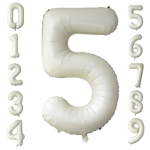 Luftballon Geburtstag Zahl 5 Creme, 40" Beige Folienballon Zahlen 5, Groß Creme Weiß Helium Zahlenballon Geburtstagsdeko für Mädchen Jungen Geburtstag Jahrestag Abschlussfeier Babydusche Party Deko von Ousuga