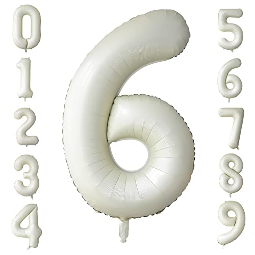 Luftballon Geburtstag Zahl 6 Creme, 40" Beige Folienballon Zahlen 6, Groß Creme Weiß Helium Zahlenballon Geburtstagsdeko für Mädchen Jungen Geburtstag Jahrestag Abschlussfeier Babydusche Party Deko von Ousuga