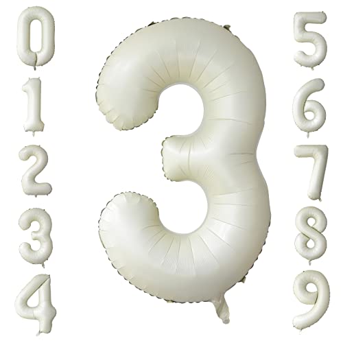 Luftballon Geburtstag Zahl 3 Creme, 40" Beige Folienballon Zahlen 3, Groß Creme Weiß Helium Zahlenballon Geburtstagsdeko für Mädchen Jungen Geburtstag Jahrestag Abschlussfeier Babydusche Party Deko von Ousuga