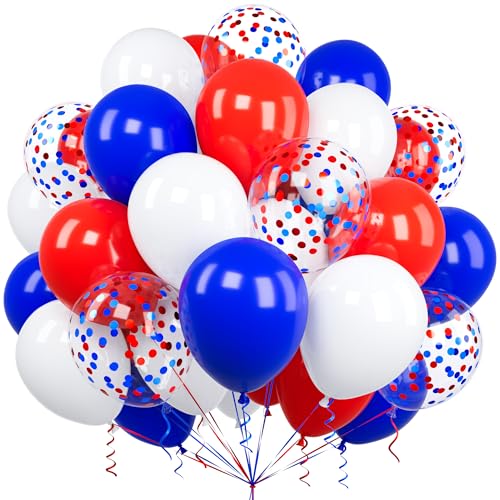 Luftballons Blau Rotes und Weißes, Ousuga 60 Stück 12 Zoll Dunkelblau Rot Weiss Konfetti Latex Helium Ballon für Frauen Mädchen Jungen Kinder Geburtstag Hochzeit Babyparty Jahrestag Party Dekoration von Ousuga