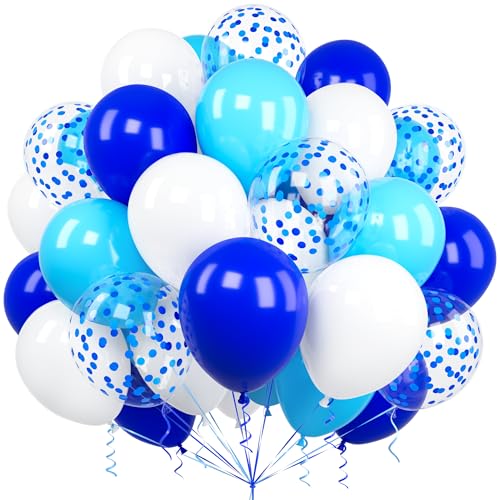 Luftballons Blau Weiss, Ousuga 60 Stück 12 Zoll Matt Hellblaue Königsblaue White Blaues Konfetti Latex Helium Ballon Set für Männer Jungen Kinder Geburtstag Hochzeit Babyparty Verlobung Dekoration von Ousuga