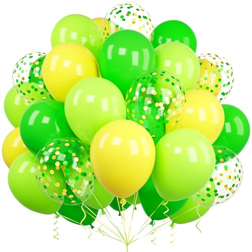 Luftballons Grün Gelb, Ousuga 60 Stück 12 Zoll Matt Hellgrüne Gelb Konfetti Latex Helium Ballon für Jungen Mädchen Kinder Geburtstag Hochzeit Babyparty Dschungel Hawaiianische Verlobung Party Deko von Ousuga