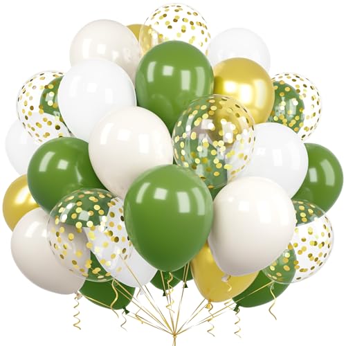 Luftballons Grün Gold, Ousuga 60 Stück 12 Zoll Salbeigrün Weiß Sandweiß Luftballons Metallic Chrom Gold Konfetti Latex Ballons Set für Männer Mädchen Geburtstag Hochzeit Babyparty Jahrestag Dekoration von Ousuga