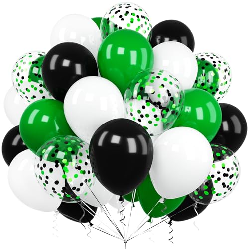 Luftballons Grüne Schwarz, Ousuga 60 Stück 12 Zoll Matt Dunkelgrüne Schwarz Weiß Konfetti Latex Helium Ballon für Jungen Männer Kinder Geburtstag Fussball Hochzeit Babyparty Jahrestag Party Dekoration von Ousuga