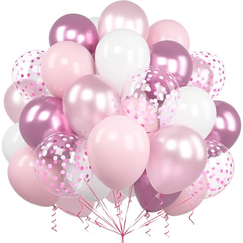 Luftballons Rosa Weiß, Ousuga 60 Stück 12 Zoll Pastell Rosa Pink Weiß Metallic Chrom Rosa Konfetti Latex Ballons für Mädchen Frauen Geburtstag Hochzeit Babyparty Geschlecht Offenbaren Party Dekoration von Ousuga