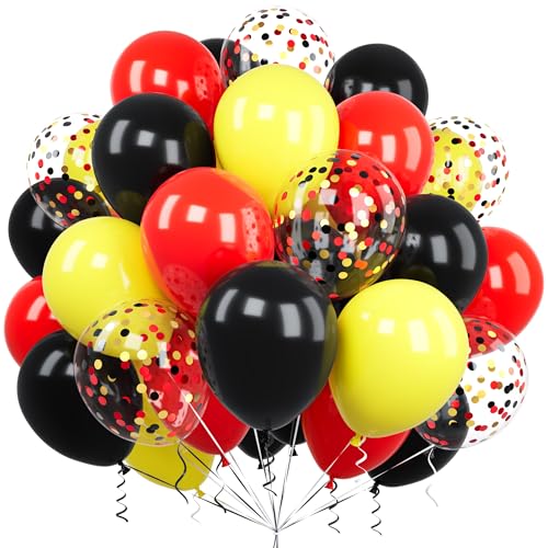 Luftballons Rot Gelb Schwarz, Ousuga 60 Stück 12 Zoll Matt Rot Schwarz Gelb Konfetti Latex Helium Ballon für Frauen Jungen Kinder Geburtstag Hochzeit Babyparty Jahrestag Graduierung Party Dekoration von Ousuga