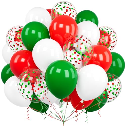 Luftballons Weihnachten, Ousuga 60 Stück 12 Zoll Matt Rot Grün Weiß Dunkelgrüne Rote Konfetti Latex Helium Ballon Set für Männer Frauen Jungen Kinder Geburtstag Hochzeit Babyparty Jahrestag Dekoration von Ousuga