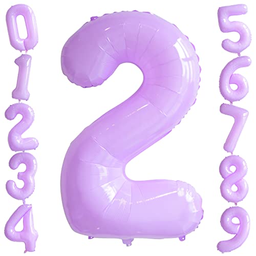 Macaron Lila Zahl 2 Ballon Große 40 Zoll Folie Helium Zahl Ballons Geburtstag Party Dekoration Pastell Lila Big Digit Ballon für Geburtstag Party Jahrestag Hochzeit Zeremonie Party Supplies von Ousuga