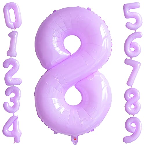 Macaron Lila Zahl 8 Ballon Große 40 Zoll Folie Helium Zahl Ballons Geburtstag Party Dekoration Pastell Lila Big Digit Ballon für Geburtstag Party Jahrestag Hochzeit Zeremonie Party Supplies von Ousuga