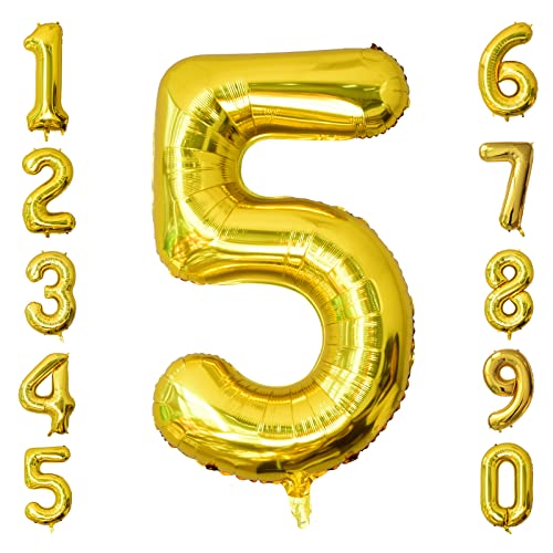 Ousuga 40 Zoll Gold Luftballon 5, Riesen Folienballon Mylar Helium Selbstaufblasende Ballons Für Mädchen Geburtstag Tierthema Party Goldhochzeit Abschluss Feiern Hochzeit Dekoration (5) von Ousuga