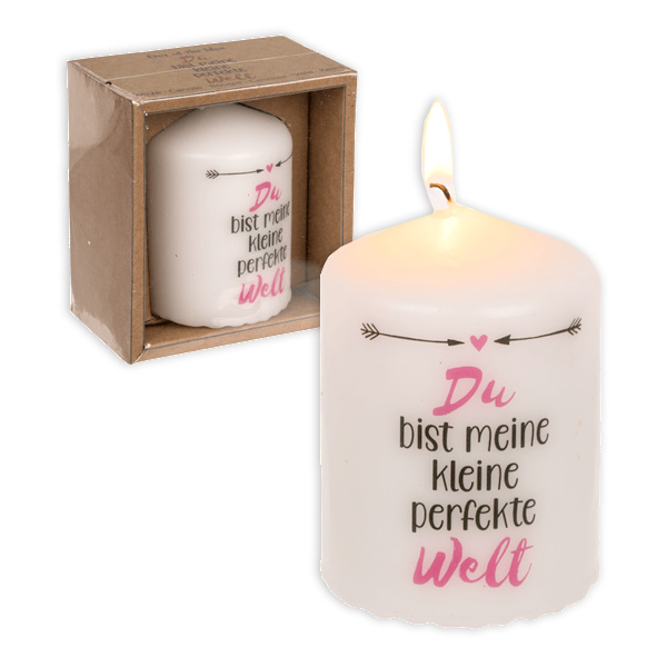 Motiv-Kerze "Du bist meine kleine perfekte Welt" in Geschenkbox, 8cm von Out of the blue KG