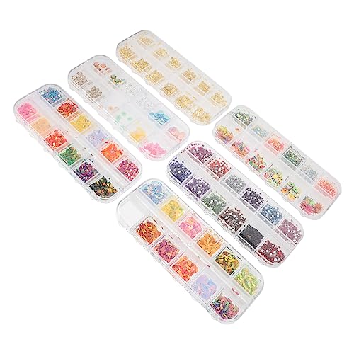 Outanaya 6 Kisten Nagelzubehör-set 3d-nagelkunstdekoration Aufkleber Edelsteine Nagel Charm Pailletten Glitzernde Nagelstecker Nagelbolzen Perlen-nagel-charme Gesicht Bandspender Abs von Outanaya